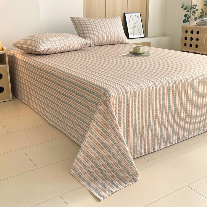 91家纺网 家纺一手货源 找家纺 慕尚家纺 2025新款全棉纯棉老粗布条格床单款凉席席子 米亚-驼