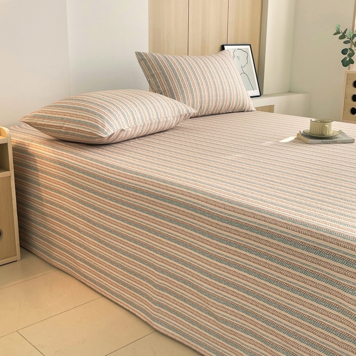 91家纺网 家纺一手货源 找家纺 慕尚家纺 2025新款全棉纯棉老粗布条格床单款凉席席子 米亚-驼