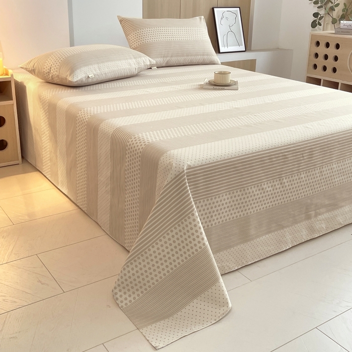 91家纺网 家纺一手货源 找家纺 慕尚家纺 2025新款全棉纯棉老粗布条格床单款凉席席子 暖光-咖