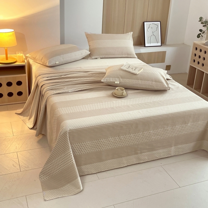 91家纺网 家纺一手货源 找家纺 慕尚家纺 2025新款全棉纯棉老粗布条格床单款凉席席子 暖光-咖