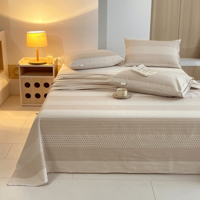 91家纺网 家纺一手货源 找家纺 慕尚家纺 2025新款全棉纯棉老粗布条格床单款凉席席子 暖光-咖