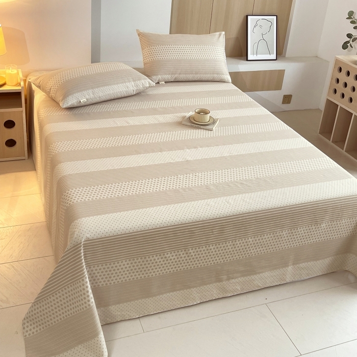 91家纺网 家纺一手货源 找家纺 慕尚家纺 2025新款全棉纯棉老粗布条格床单款凉席席子 暖光-咖