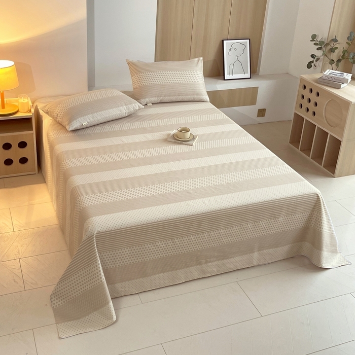 91家纺网 家纺一手货源 找家纺 慕尚家纺 2025新款全棉纯棉老粗布条格床单款凉席席子 暖光-咖