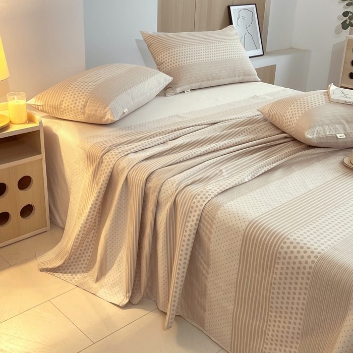 91家纺网 家纺一手货源 找家纺 慕尚家纺 2025新款全棉纯棉老粗布条格床单款凉席席子 暖光-咖