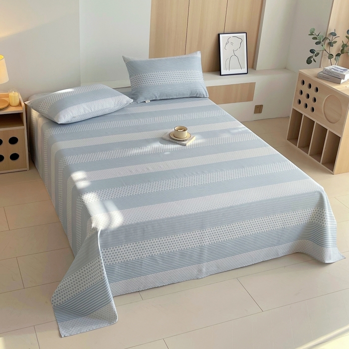 91家纺网 家纺一手货源 找家纺 慕尚家纺 2025新款全棉纯棉老粗布条格床单款凉席席子 暖光-蓝