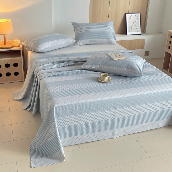 91家纺网 家纺一手货源 找家纺 慕尚家纺 2025新款全棉纯棉老粗布条格床单款凉席席子 暖光-蓝