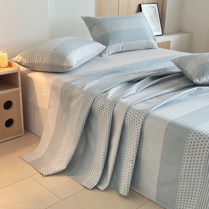 91家纺网 家纺一手货源 找家纺 慕尚家纺 2025新款全棉纯棉老粗布条格床单款凉席席子 暖光-蓝