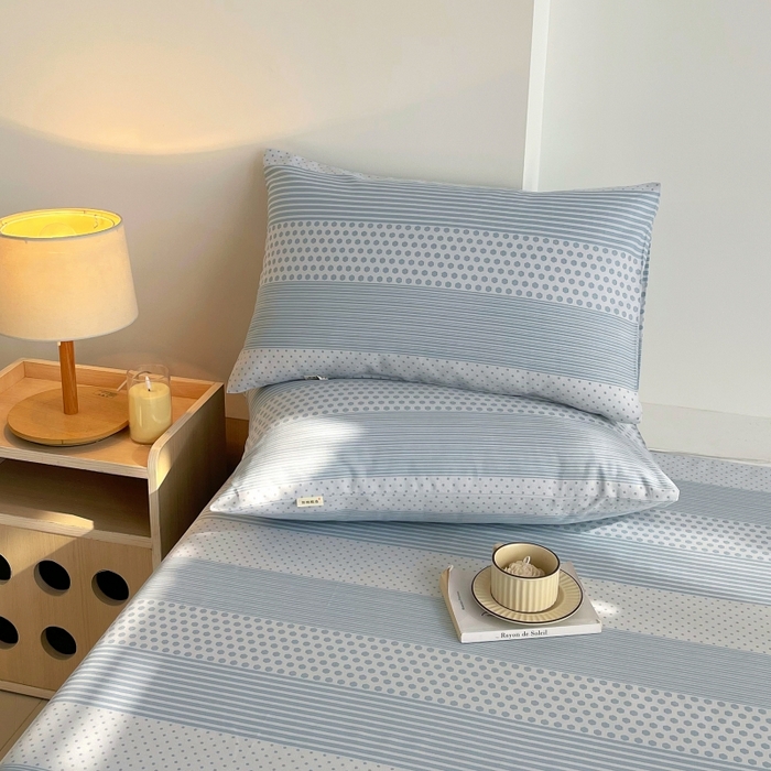 91家纺网 家纺一手货源 找家纺 慕尚家纺 2025新款全棉纯棉老粗布条格床单款凉席席子 暖光-蓝