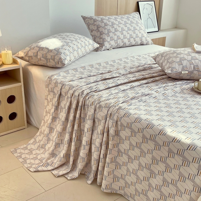 91家纺网 家纺一手货源 找家纺 慕尚家纺 2025新款全棉纯棉老粗布条格床单款凉席席子 朴雅