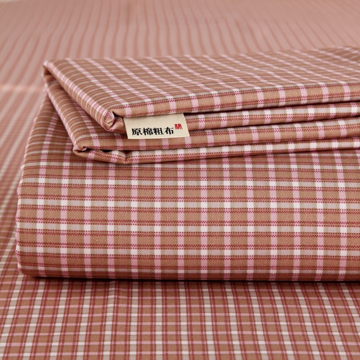 91家纺网 家纺一手货源 找家纺 慕尚家纺 2025新款全棉纯棉老粗布条格床单款凉席席子 塞约-粉