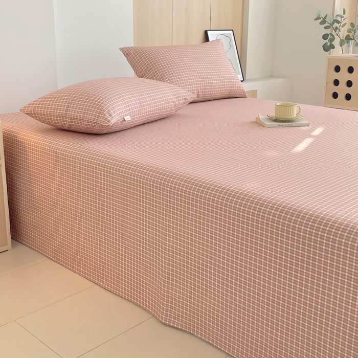 91家纺网 家纺一手货源 找家纺 慕尚家纺 2025新款全棉纯棉老粗布条格床单款凉席席子 塞约-粉