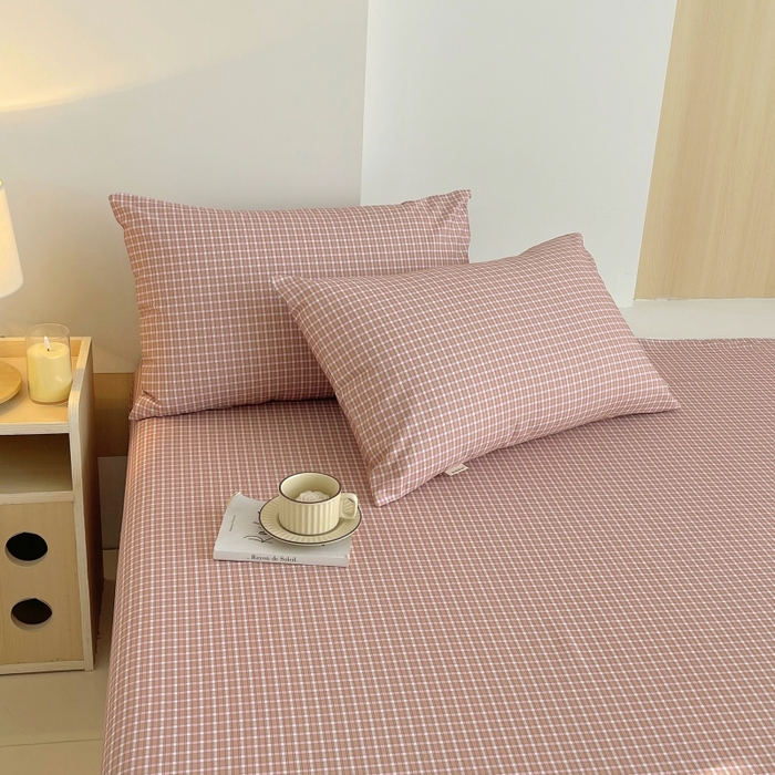 91家纺网 家纺一手货源 找家纺 慕尚家纺 2025新款全棉纯棉老粗布条格床单款凉席席子 塞约-粉