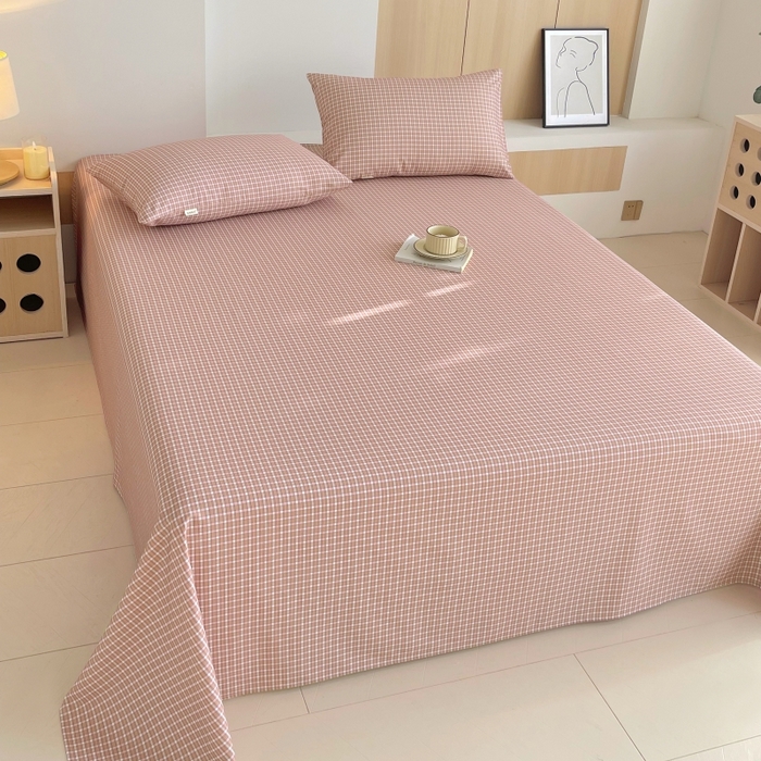 91家纺网 家纺一手货源 找家纺 慕尚家纺 2025新款全棉纯棉老粗布条格床单款凉席席子 塞约-粉