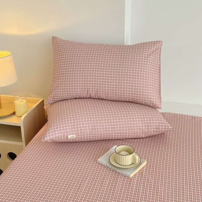 91家纺网 家纺一手货源 找家纺 慕尚家纺 2025新款全棉纯棉老粗布条格床单款凉席席子 塞约-粉