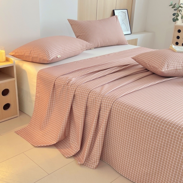 91家纺网 家纺一手货源 找家纺 慕尚家纺 2025新款全棉纯棉老粗布条格床单款凉席席子 塞约-粉