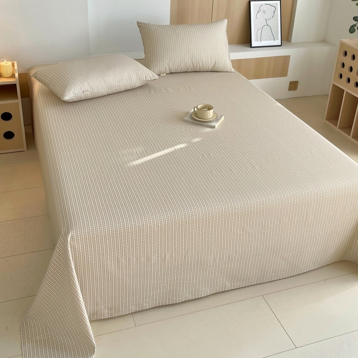 91家纺网 家纺一手货源 找家纺 慕尚家纺 2025新款全棉纯棉老粗布条格床单款凉席席子 塞约-绿