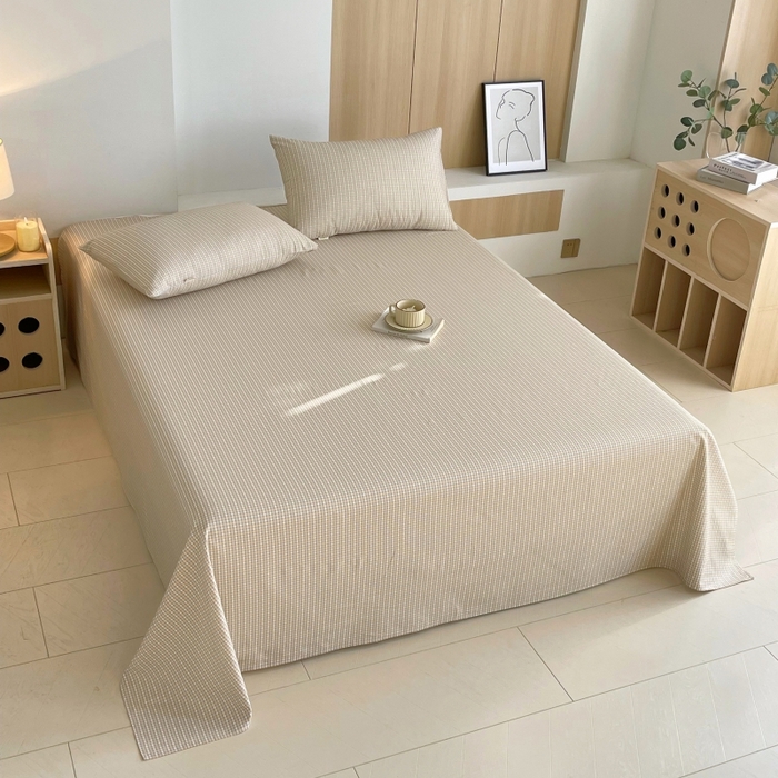 91家纺网 家纺一手货源 找家纺 慕尚家纺 2025新款全棉纯棉老粗布条格床单款凉席席子 塞约-绿