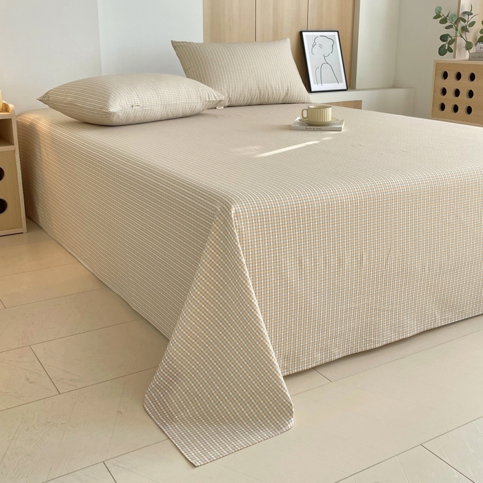 91家纺网 家纺一手货源 找家纺 慕尚家纺 2025新款全棉纯棉老粗布条格床单款凉席席子 塞约-绿