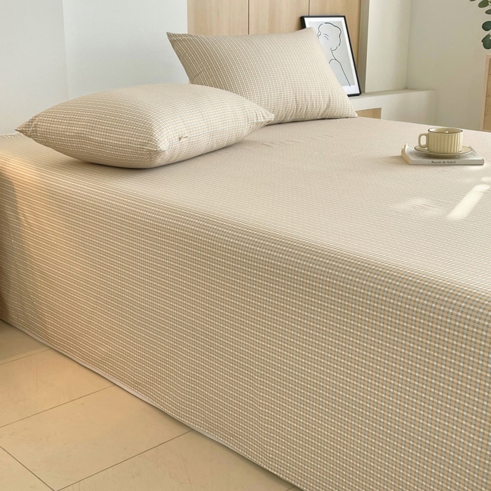 91家纺网 家纺一手货源 找家纺 慕尚家纺 2025新款全棉纯棉老粗布条格床单款凉席席子 塞约-绿