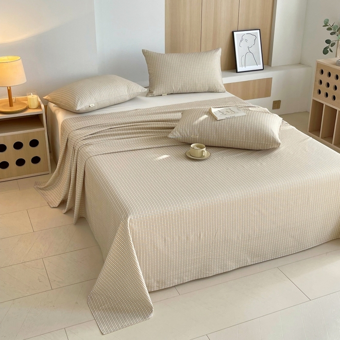 91家纺网 家纺一手货源 找家纺 慕尚家纺 2025新款全棉纯棉老粗布条格床单款凉席席子 塞约-绿