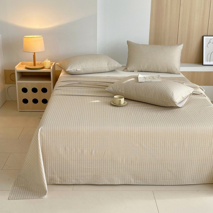 91家纺网 家纺一手货源 找家纺 慕尚家纺 2025新款全棉纯棉老粗布条格床单款凉席席子 塞约-绿