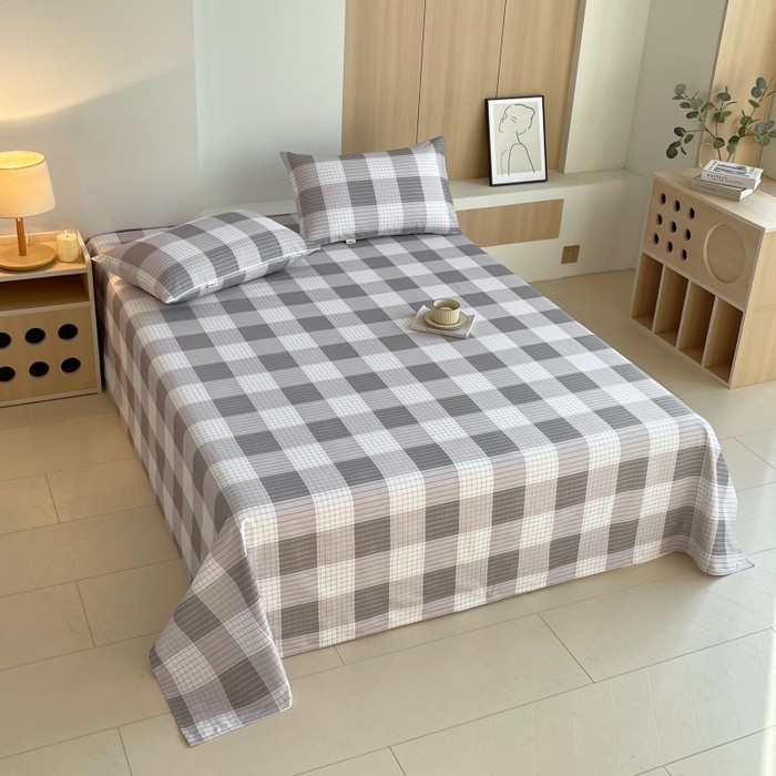 91家纺网 家纺一手货源 找家纺 慕尚家纺 2025新款全棉纯棉老粗布条格床单款凉席席子 休闲生活-灰