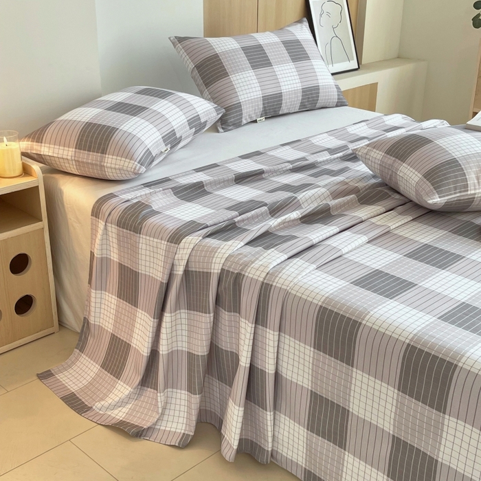 91家纺网 家纺一手货源 找家纺 慕尚家纺 2025新款全棉纯棉老粗布条格床单款凉席席子 休闲生活-灰