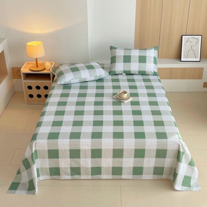 慕尚家纺 2025新款全棉纯棉老粗布条格床单款凉席席子 休闲生活-绿