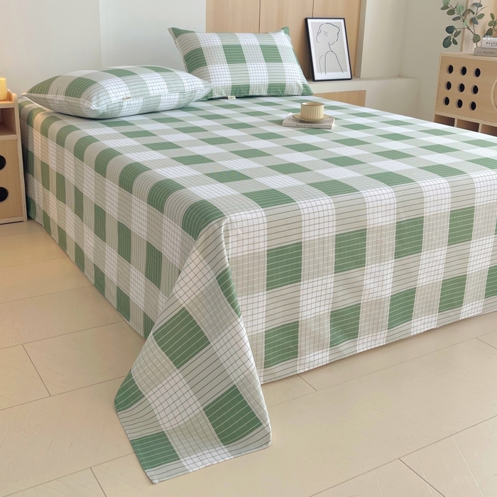 91家纺网 家纺一手货源 找家纺 慕尚家纺 2025新款全棉纯棉老粗布条格床单款凉席席子 休闲生活-绿