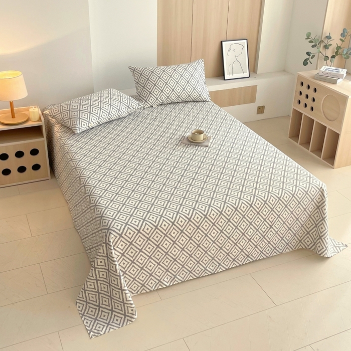 91家纺网 家纺一手货源 找家纺 慕尚家纺 2025新款全棉纯棉老粗布条格床单款凉席席子 致青春