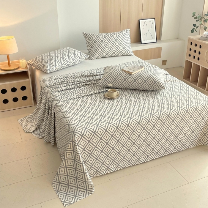 91家纺网 家纺一手货源 找家纺 慕尚家纺 2025新款全棉纯棉老粗布条格床单款凉席席子 致青春