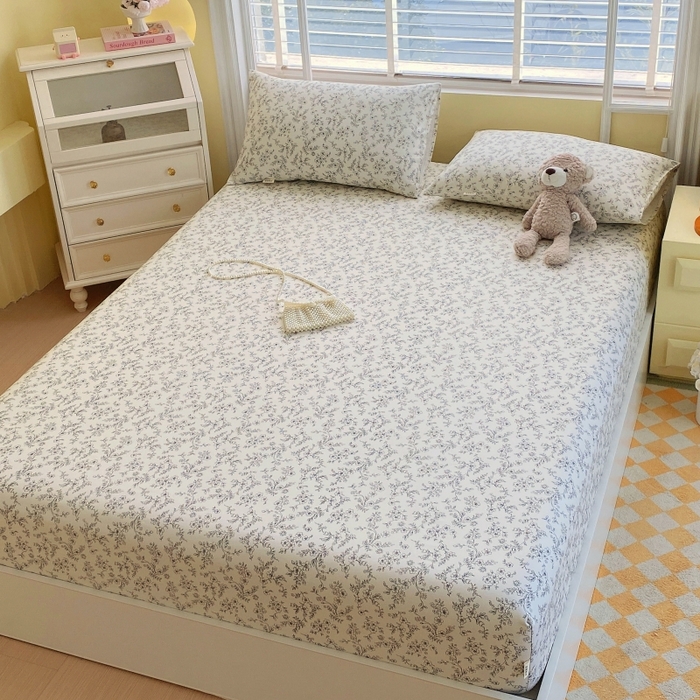 91家纺网 家纺一手货源 找家纺 慕尚家纺 2025新款全棉纯棉老粗布花卉床笠款凉席席子 繁花