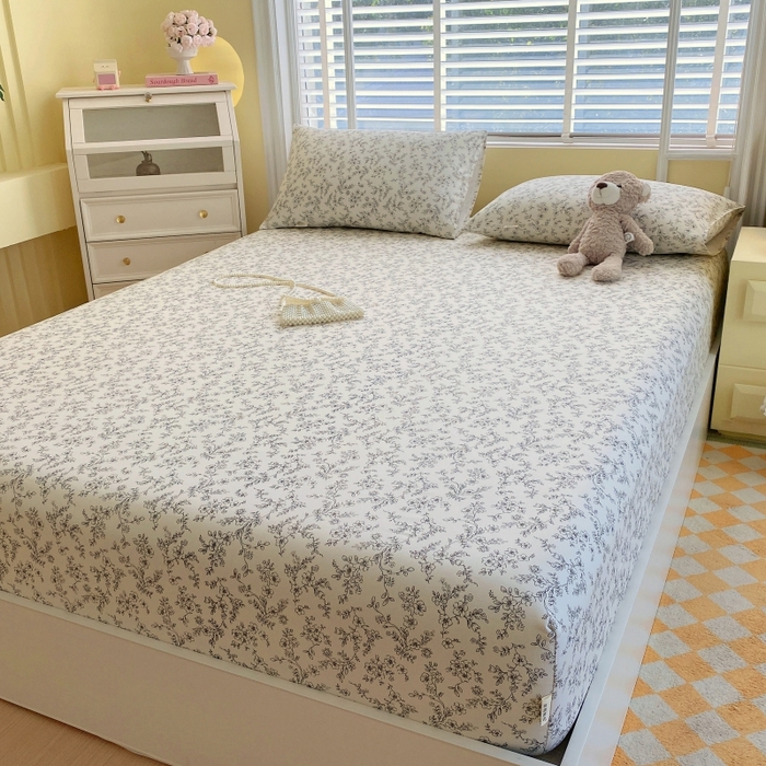 91家纺网 家纺一手货源 找家纺 慕尚家纺 2025新款全棉纯棉老粗布花卉床笠款凉席席子 繁花