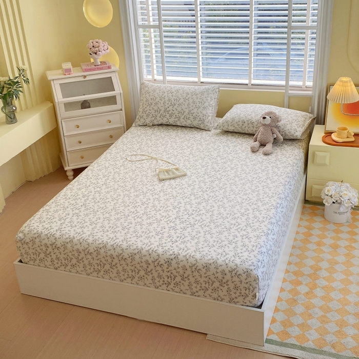 91家纺网 家纺一手货源 找家纺 慕尚家纺 2025新款全棉纯棉老粗布花卉床笠款凉席席子 繁花