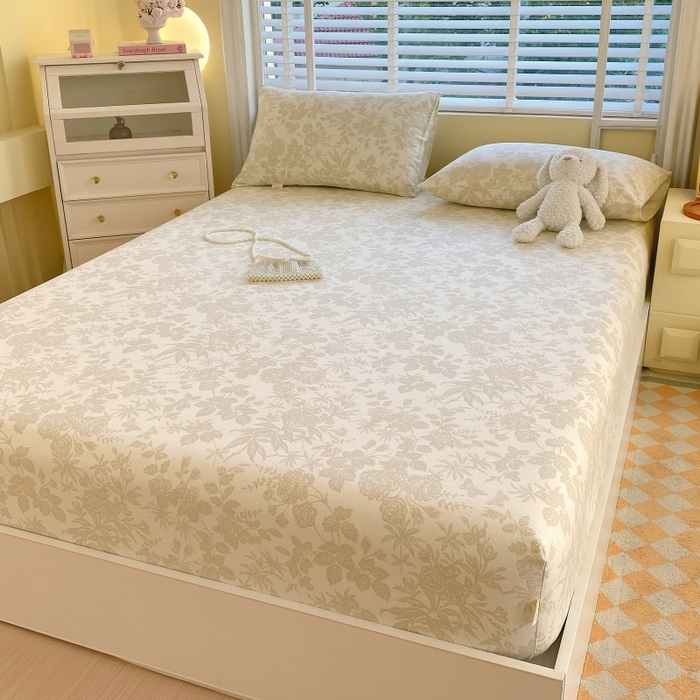 91家纺网 家纺一手货源 找家纺 慕尚家纺 2025新款全棉纯棉老粗布花卉床笠款凉席席子 枫叶