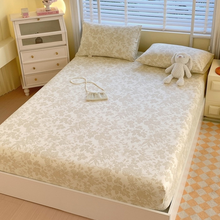 91家纺网 家纺一手货源 找家纺 慕尚家纺 2025新款全棉纯棉老粗布花卉床笠款凉席席子 枫叶