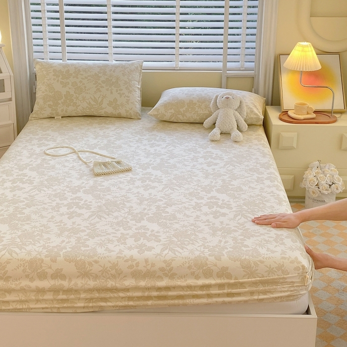 91家纺网 家纺一手货源 找家纺 慕尚家纺 2025新款全棉纯棉老粗布花卉床笠款凉席席子 枫叶