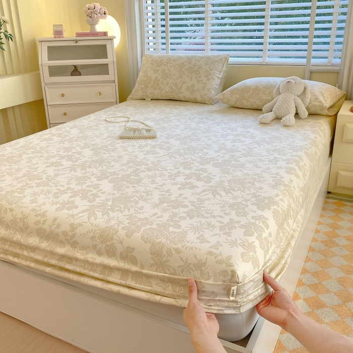 91家纺网 家纺一手货源 找家纺 慕尚家纺 2025新款全棉纯棉老粗布花卉床笠款凉席席子 枫叶