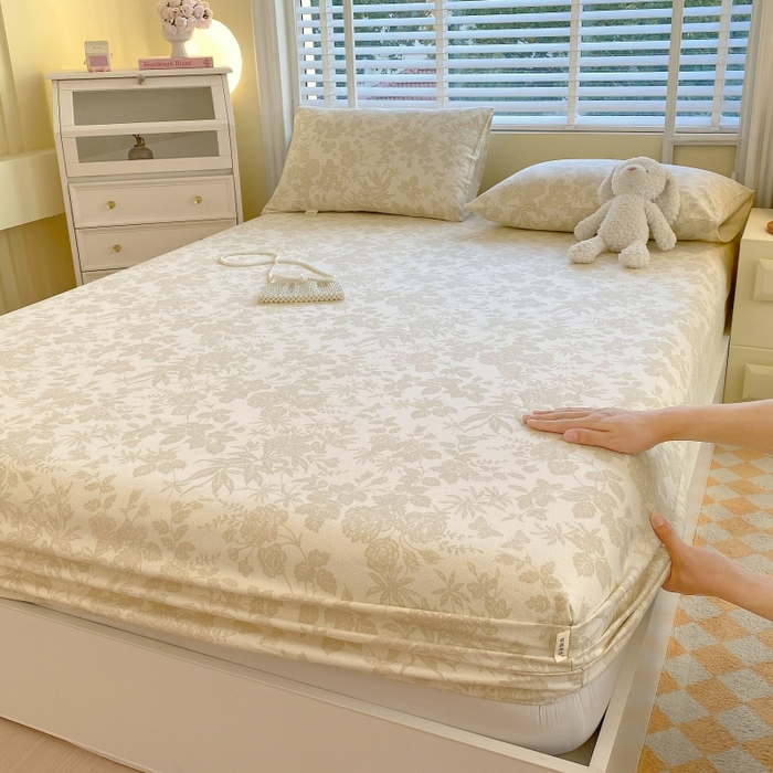 91家纺网 家纺一手货源 找家纺 慕尚家纺 2025新款全棉纯棉老粗布花卉床笠款凉席席子 枫叶