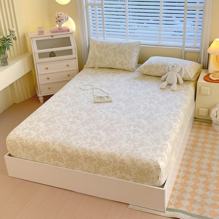 91家纺网 家纺一手货源 找家纺 慕尚家纺 2025新款全棉纯棉老粗布花卉床笠款凉席席子 枫叶