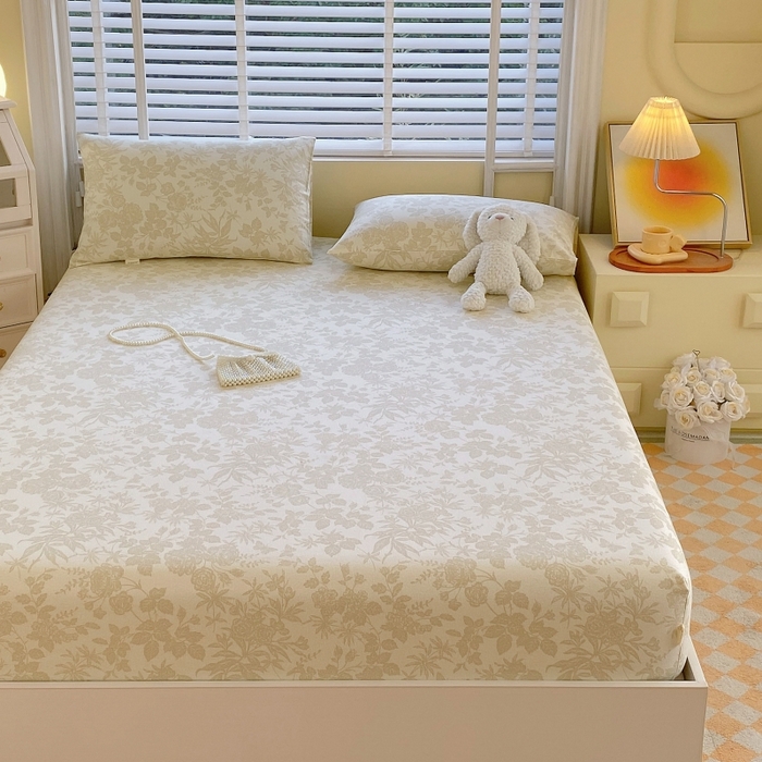 91家纺网 家纺一手货源 找家纺 慕尚家纺 2025新款全棉纯棉老粗布花卉床笠款凉席席子 枫叶