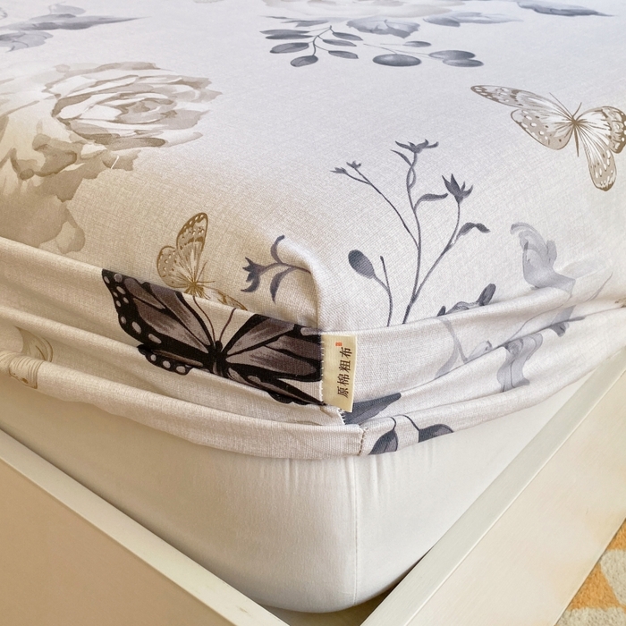 91家纺网 家纺一手货源 找家纺 慕尚家纺 2025新款全棉纯棉老粗布花卉床笠款凉席席子 花蝶纷飞