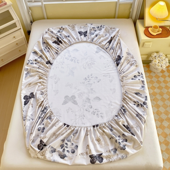 91家纺网 家纺一手货源 找家纺 慕尚家纺 2025新款全棉纯棉老粗布花卉床笠款凉席席子 花蝶纷飞