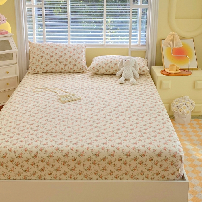 91家纺网 家纺一手货源 找家纺 慕尚家纺 2025新款全棉纯棉老粗布花卉床笠款凉席席子 花海-粉