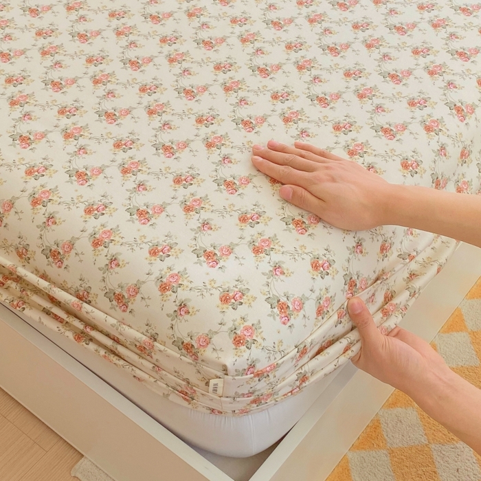 91家纺网 家纺一手货源 找家纺 慕尚家纺 2025新款全棉纯棉老粗布花卉床笠款凉席席子 花海-粉