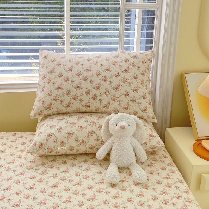 91家纺网 家纺一手货源 找家纺 慕尚家纺 2025新款全棉纯棉老粗布花卉床笠款凉席席子 花海-粉