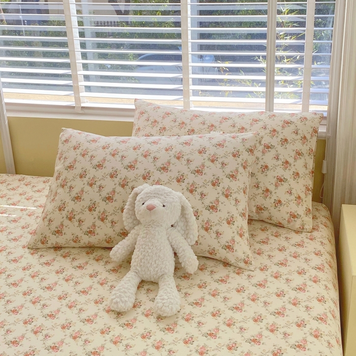 91家纺网 家纺一手货源 找家纺 慕尚家纺 2025新款全棉纯棉老粗布花卉床笠款凉席席子 花海-粉