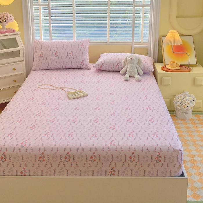 91家纺网 家纺一手货源 找家纺 慕尚家纺 2025新款全棉纯棉老粗布花卉床笠款凉席席子 花花世界