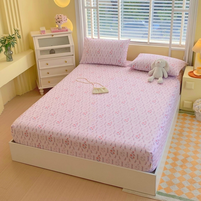 91家纺网 家纺一手货源 找家纺 慕尚家纺 2025新款全棉纯棉老粗布花卉床笠款凉席席子 花花世界