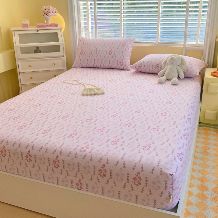 91家纺网 家纺一手货源 找家纺 慕尚家纺 2025新款全棉纯棉老粗布花卉床笠款凉席席子 花花世界